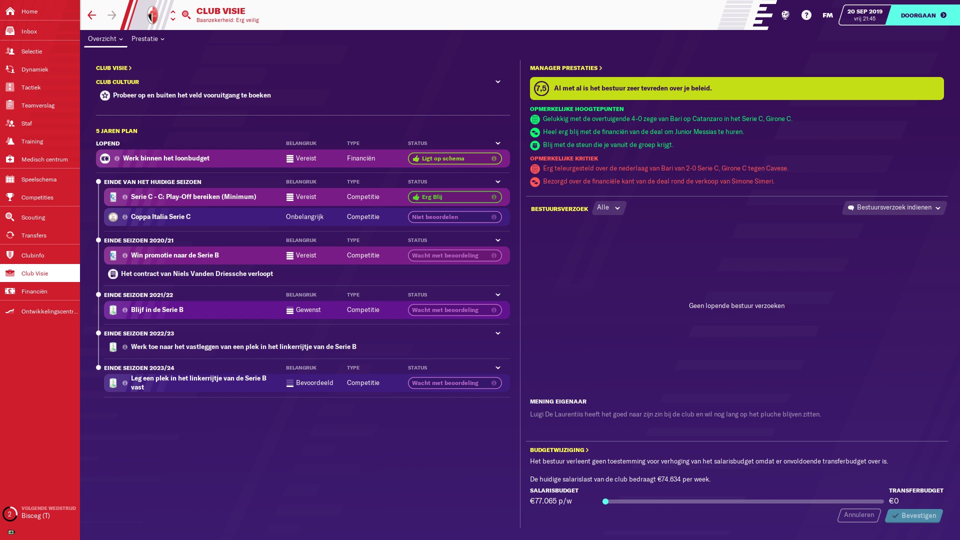 Football Manager 2020 clubvisie